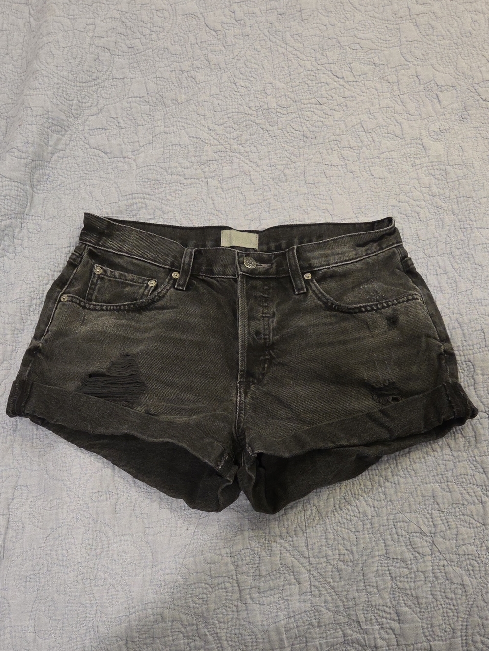 Boyish Jeans The Marley High Rise Denim Shorts Touch of Evil Black Distressed 27